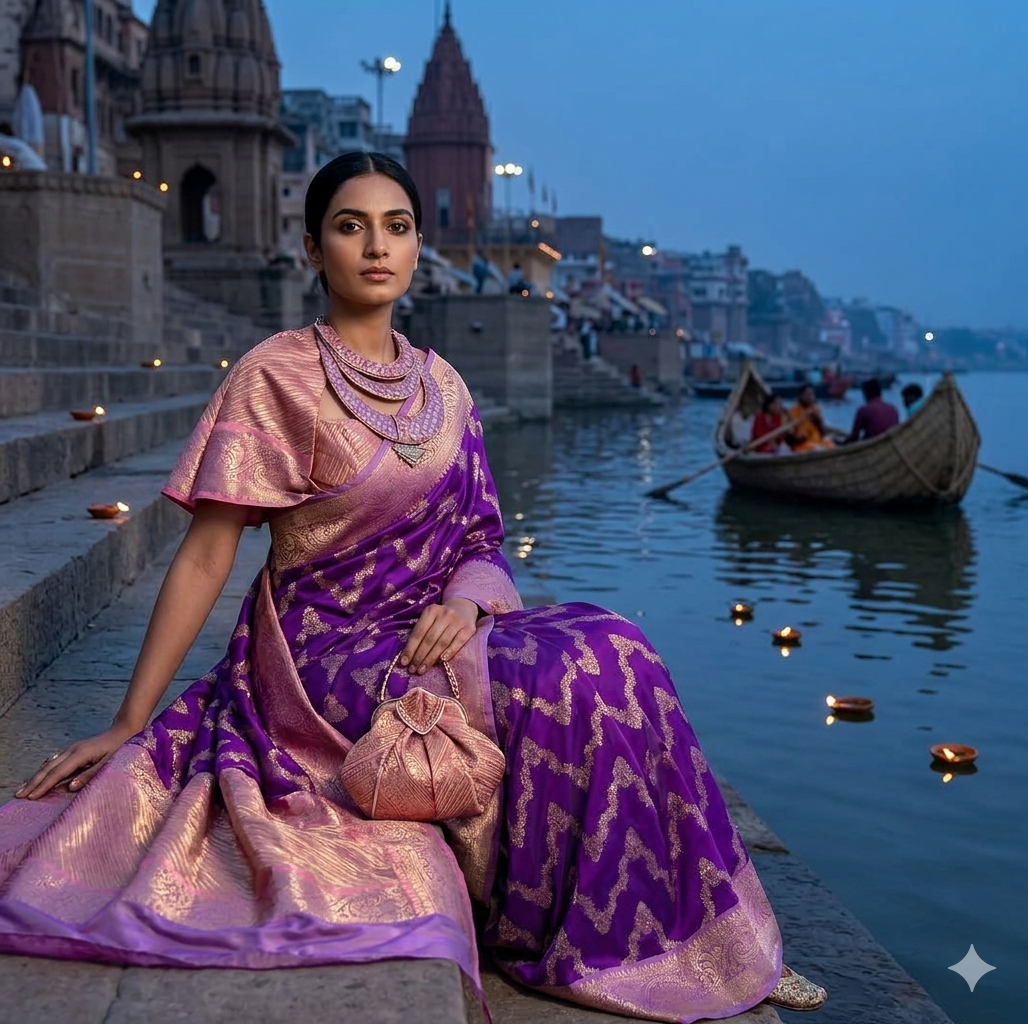 Traditional Purple Banarasi Silk Saree
