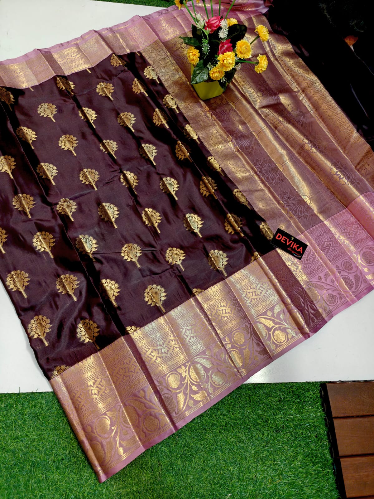 Classic Wine &amp; Pink Banarasi Semi Katan Saree